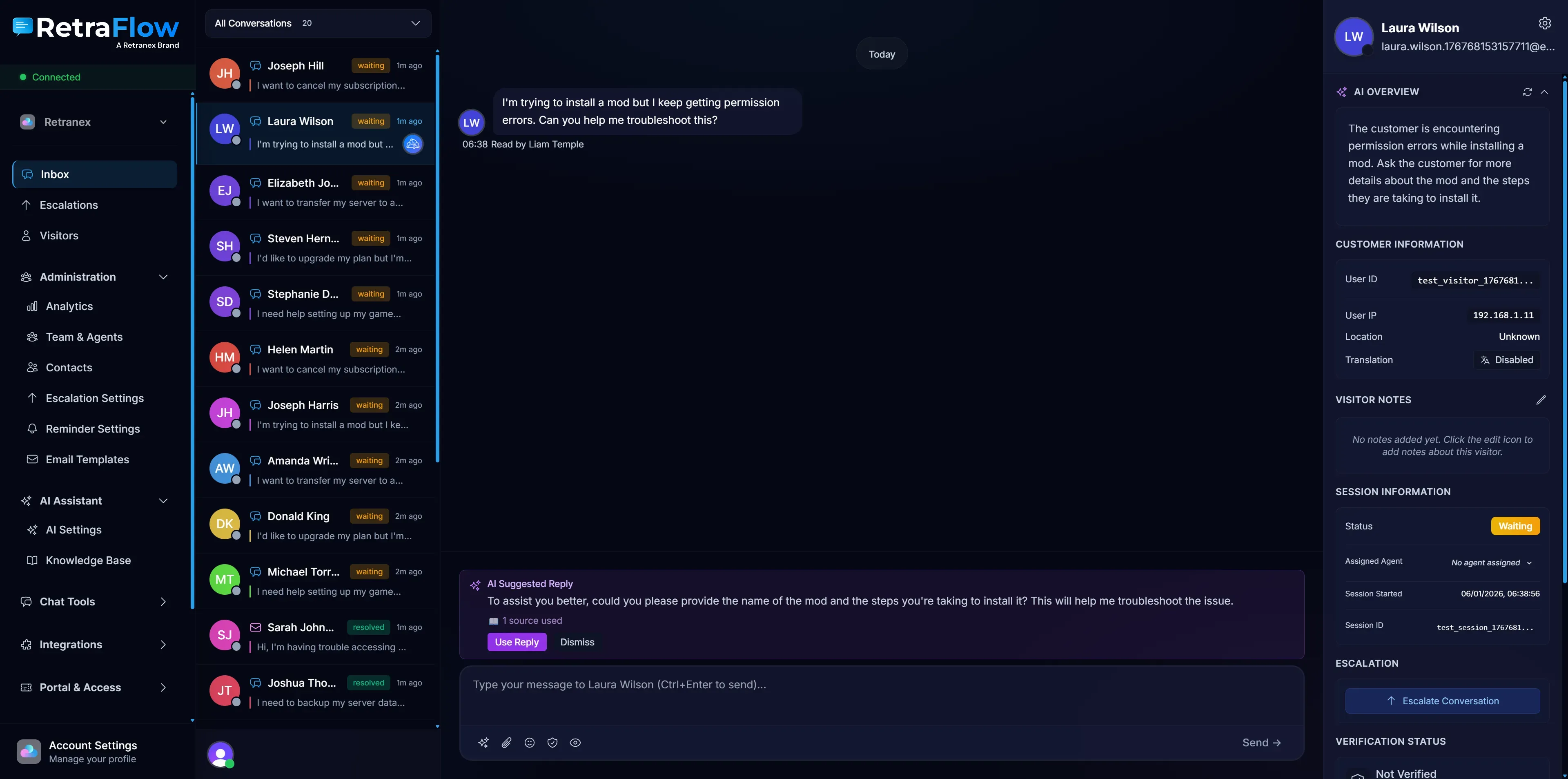 Retraflow Chat Interface